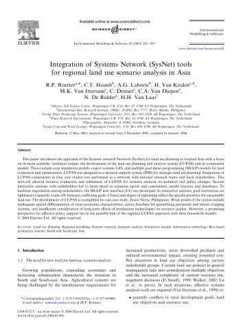 Integration of Systems Network (SysNet) tools for regional land use ...