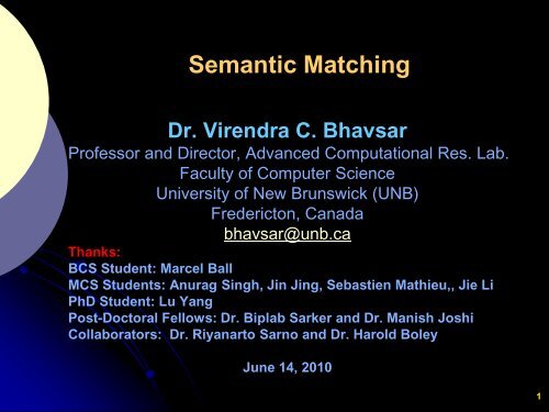 Semantic Matching - University of New Brunswick