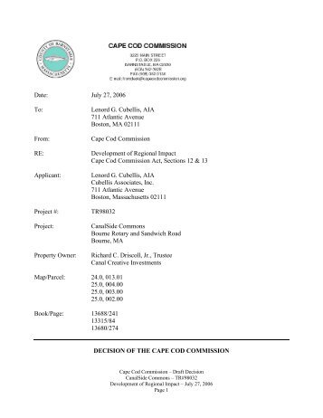 Date: July 27, 2006 To - Cape Cod Commission