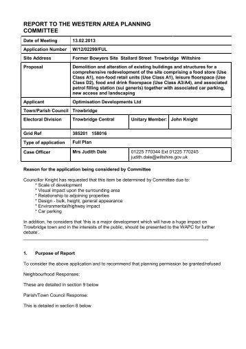 Item 1 - Former Bowyers Site, Trowbridge , item 17 - Meetings ...