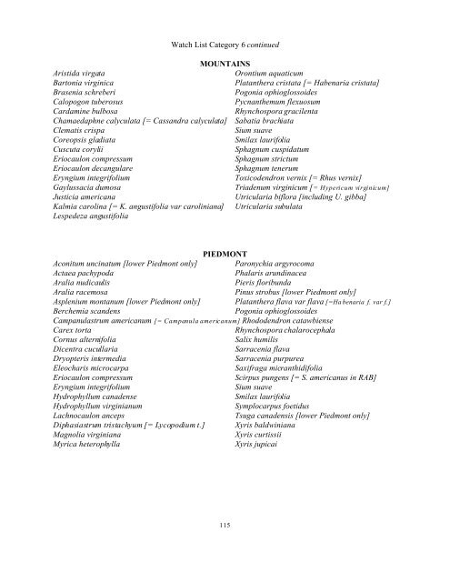 Natural Heritage Program List of Rare Plant Species - Rawlings ...