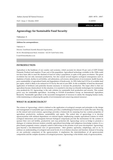 Agroecology for Sustainable Food Security - tnsroindia.org.in