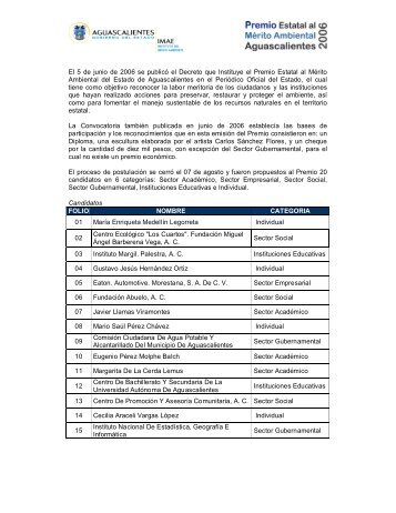 El 5 de junio de 2006 se publicó el Decreto que Instituye el Premio ...