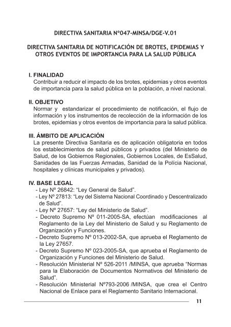 D.S Nº047 MINSA/DGE V.01- Notificación de Brotes, Epidemias.