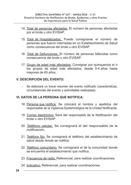 D.S Nº047 MINSA/DGE V.01- Notificación de Brotes, Epidemias.