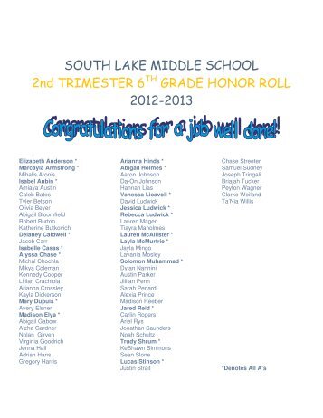 Honor Roll - South Lake Schools