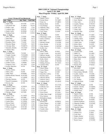 Heat Sheet for pre-seeded events (PDF file - US Masters Swimming