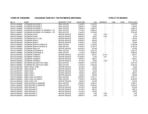 town of cheshire calendar year 2011 tax payments (refunds) ctrl+f to ...