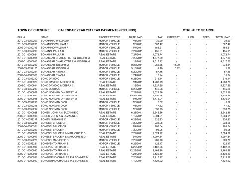 town of cheshire calendar year 2011 tax payments (refunds) ctrl+f to ...