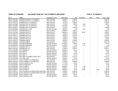 town of cheshire calendar year 2011 tax payments (refunds) ctrl+f to ...