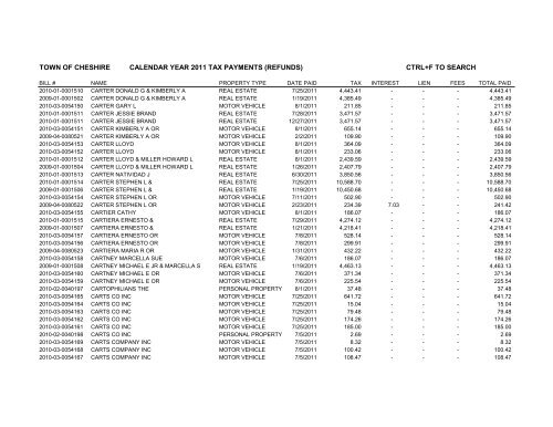 town of cheshire calendar year 2011 tax payments (refunds) ctrl+f to ...