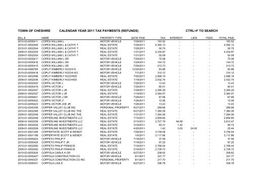 town of cheshire calendar year 2011 tax payments (refunds) ctrl+f to ...