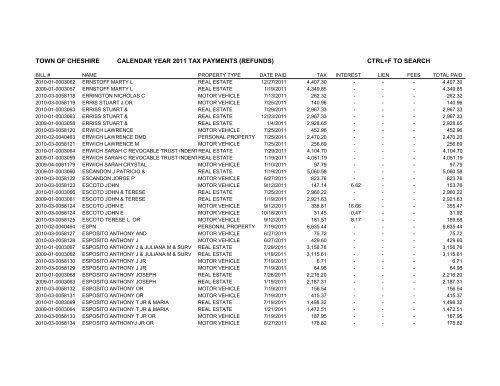 town of cheshire calendar year 2011 tax payments (refunds) ctrl+f to ...