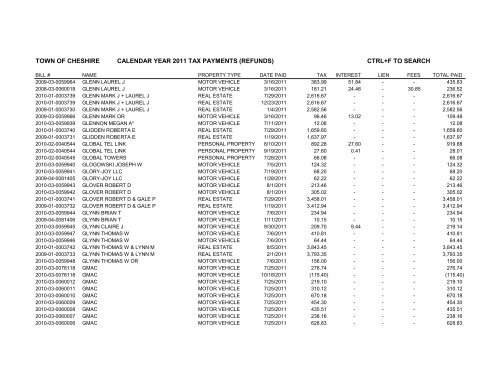 town of cheshire calendar year 2011 tax payments (refunds) ctrl+f to ...