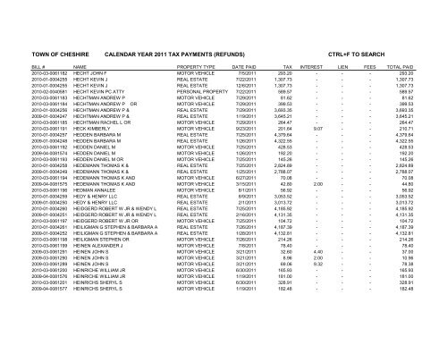 town of cheshire calendar year 2011 tax payments (refunds) ctrl+f to ...