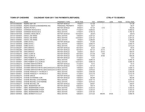 town of cheshire calendar year 2011 tax payments (refunds) ctrl+f to ...