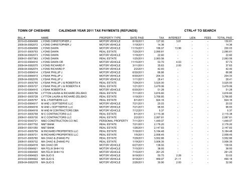 town of cheshire calendar year 2011 tax payments (refunds) ctrl+f to ...