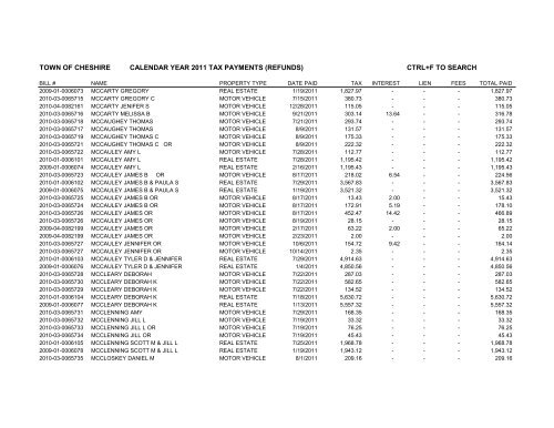 town of cheshire calendar year 2011 tax payments (refunds) ctrl+f to ...