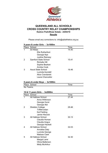 queensland all schools cross country relay championships