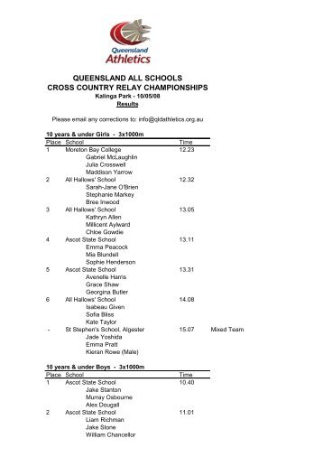 queensland all schools cross country relay championships