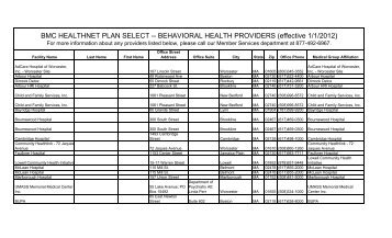 Behavioral Health providers - BMC HealthNet Plan