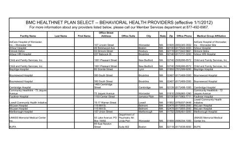 Behavioral Health providers - BMC HealthNet Plan