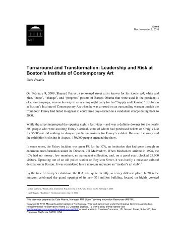 Turnaround and Transformation: Leadership and Risk at Boston's ...