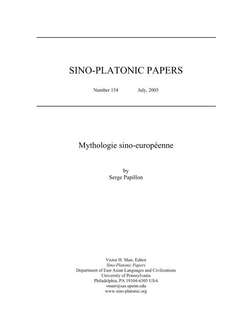 Mythologie sino-européenne - Sino-Platonic Papers