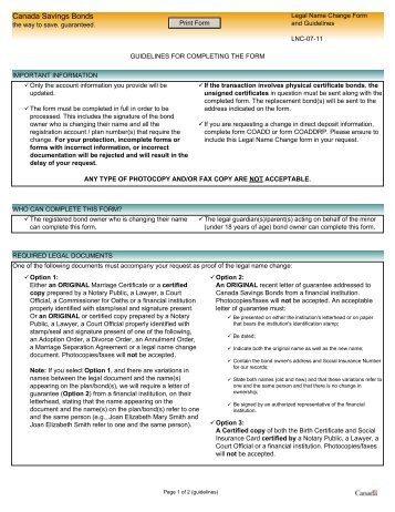 Legal Name Change Form (LNC) - Canada Savings Bonds