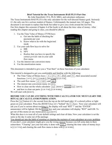 Brief Tutorial for the Texas Instruments BAII PLUS