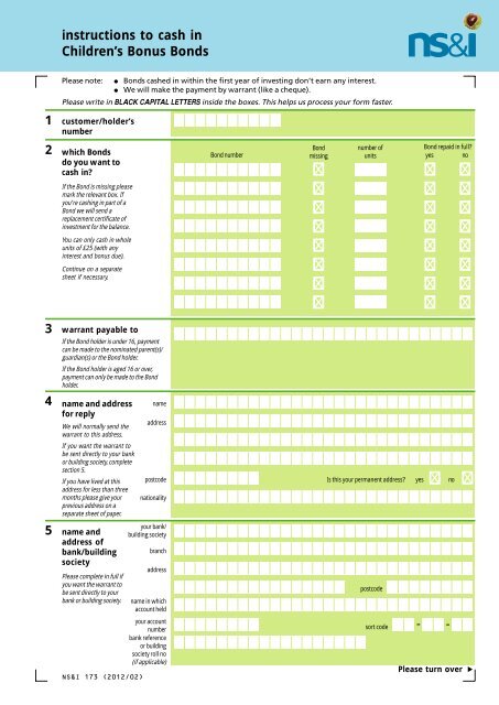 Download the Children's Bonus Bonds cashing in form - National ...