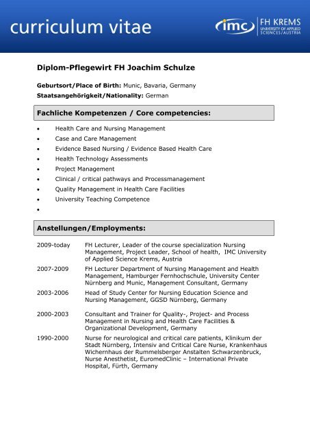 Curriculum Vitae - Vorlage - IMC Fachhochschule Krems Gmbh