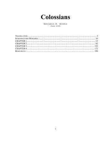 Colossians - Verse-by-Verse Biblical Exegesis