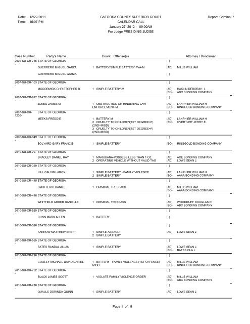 Attorney / Bondsman Count Party's Name Case Number ... - Lmjc.net