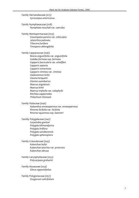 Arabuko-Sokoke Forest plant list, 1999 - A Rocha