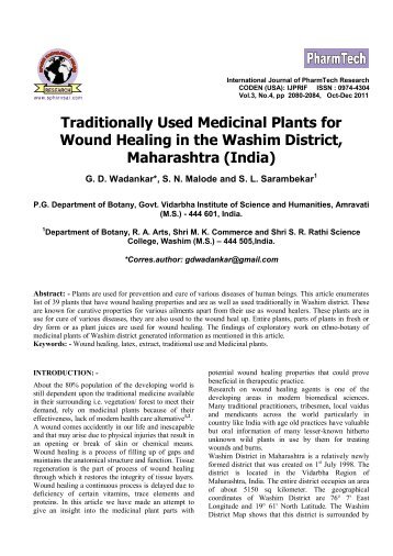 Traditionally Used Medicinal Plants for Wound Healing in the ...