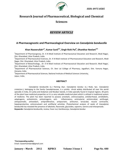 A Pharmacognostic and Pharmacological Overview on Caesalpinia