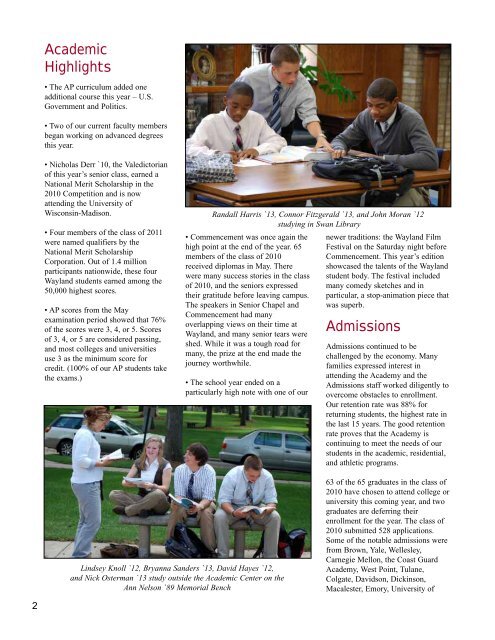 2009-2010 Annual Report - Wayland Academy