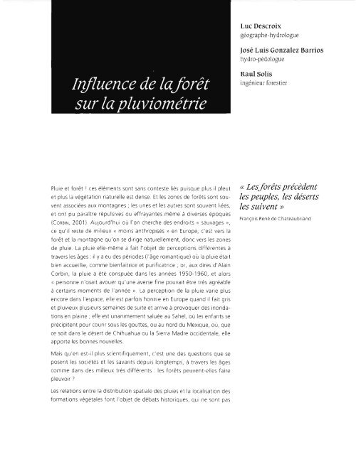 Influence de la forêt sur la pluviométrie - IRD