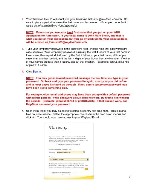 instructions about setting up your account. - Wayland Baptist University