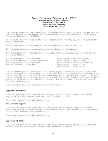 Board Minutes February 4, 2013 - Western Wayne School District