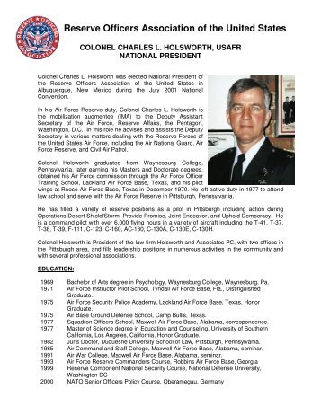 Col Charles L. Holsworth, USAFR - Reserve Officers Association