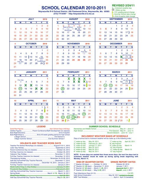 ヘタリア School Calendar 2010-2011 SCHOOL CALENDAR 2010-2011 - Waynesville School District