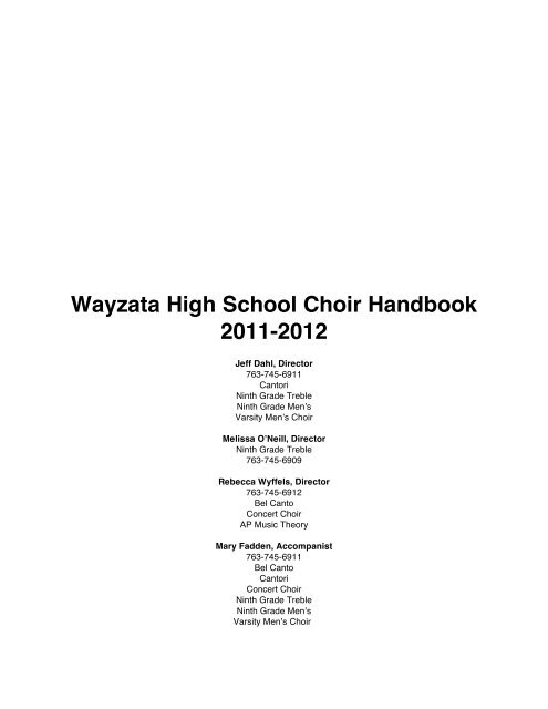 2011-2012 Choir Handbook - Wayzata Public Schools