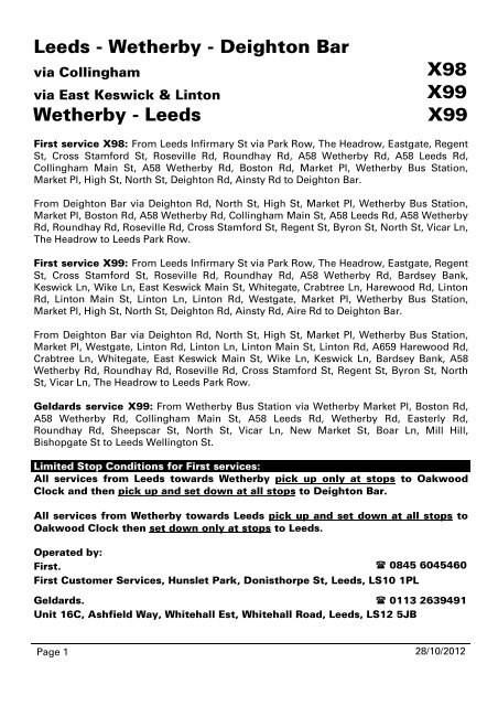 Leeds - Wetherby - Deighton Bar X98 X99 Wetherby - Leeds ... - Metro