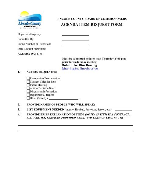 Agenda Submission Form - Lincoln County, Oregon