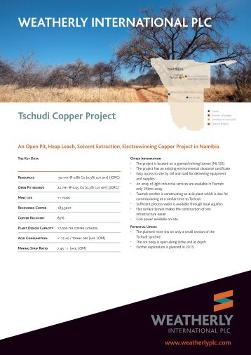 Tschudi Copper Project - Weatherly International PLC