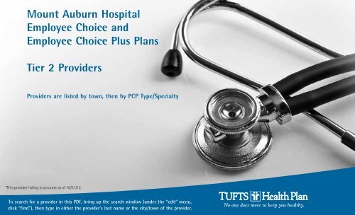 Tier 2 PCP and Specialists - Tufts Health Plan