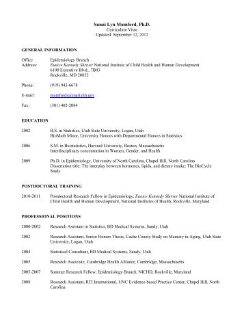 Sunni Lyn Mumford CV - National Institute of Child Health and ...