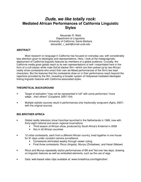 vox poster handout - UCSB Linguistics - University of California ...